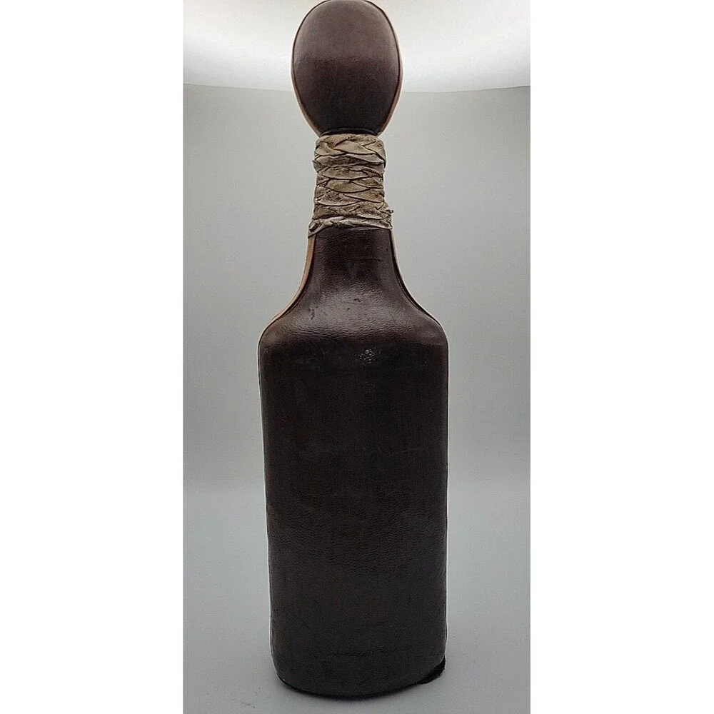 Vintage Rico Leather Covered Glass Liquor Bottle Decanter Made in Italy
